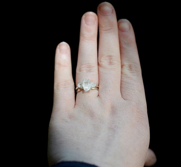 Wedding Set Oxidized or Bright Silver Ring Raw Stone Engagement Rings - Picture 7 of 10